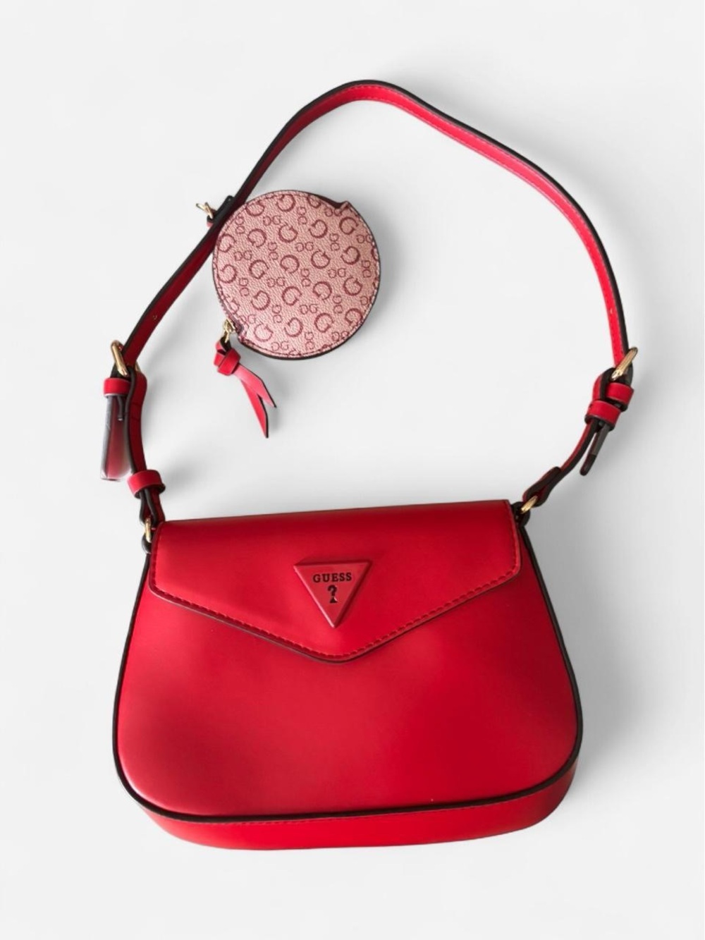 Guess Sleek bright red mini purse trendy Coin Pouch Set nwot